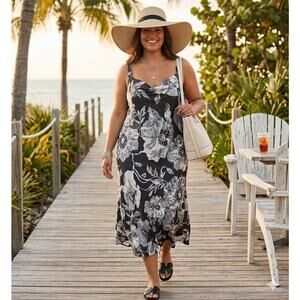 Midnight Velvet Floral Chiffon Maxi Dress Cowl Neck Resort Y2K Plus Size 1X